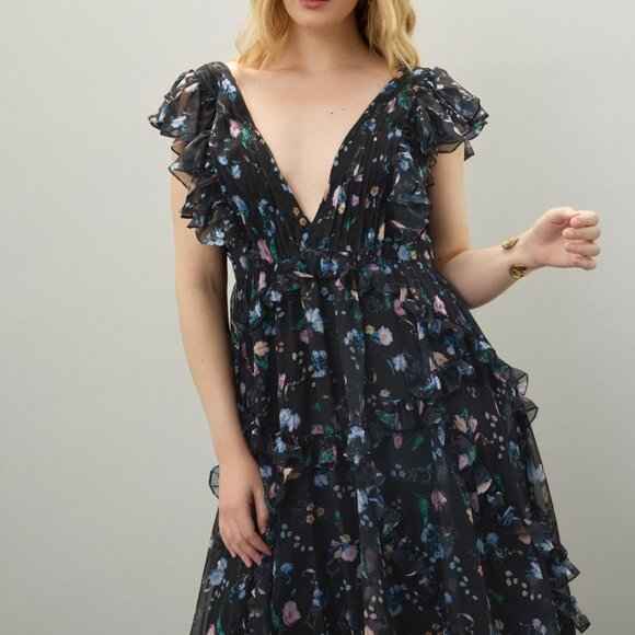 Ieena for Mac Duggal Ruffled Floral Gown, Size 12 - Picture 3 of 16